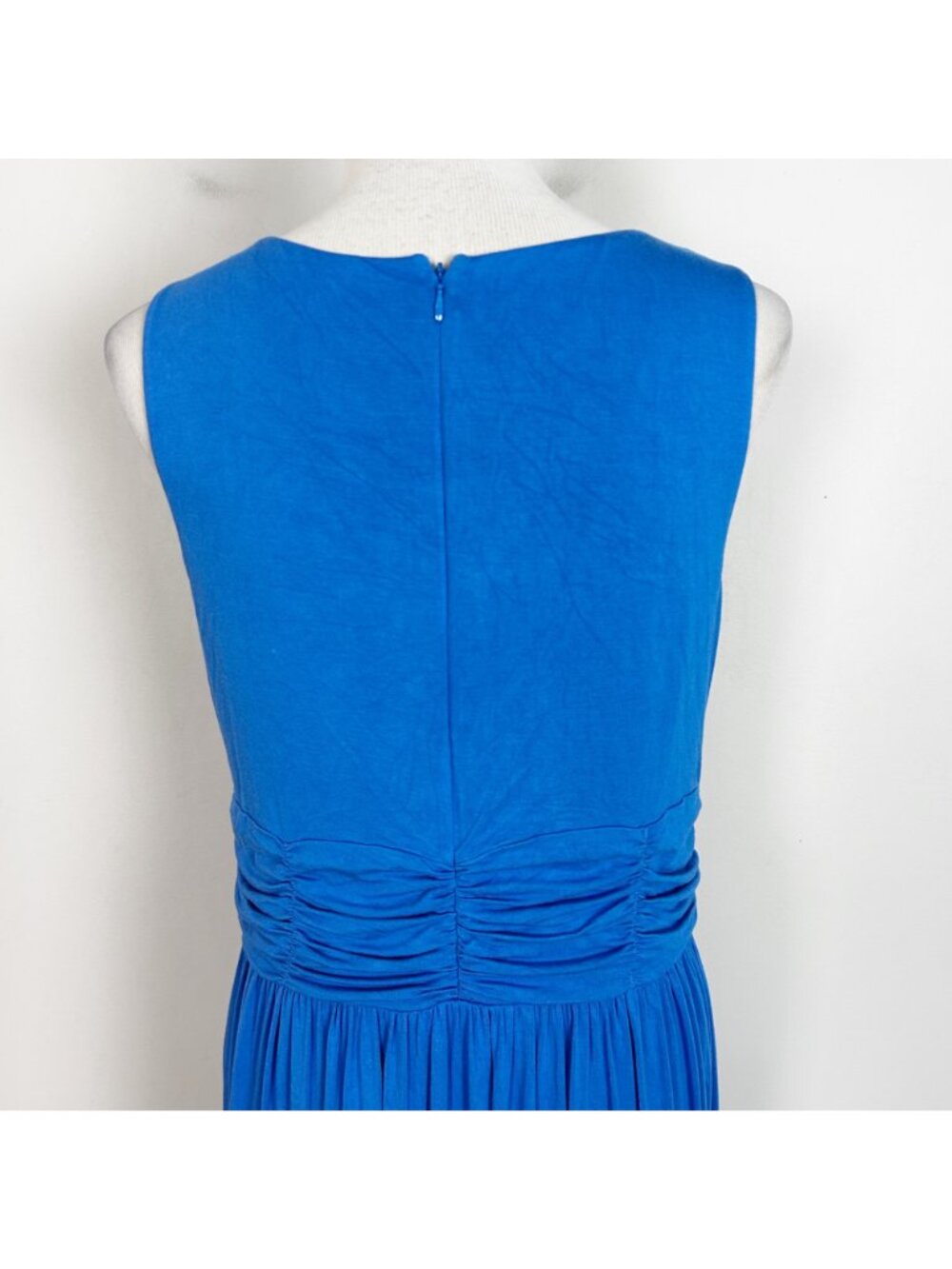 Soft Surroundings Long Blue Knit Maxi Dress Ruched Waist Size Medium Women's - Picture 5 of 7